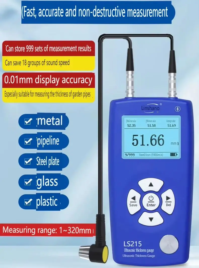 

LS215 Ultrasonic Thickness Gauge Plastic LS213 Multi-probe Easy Operation High Precision Bluetooth APP QC Provide Sound Velocit