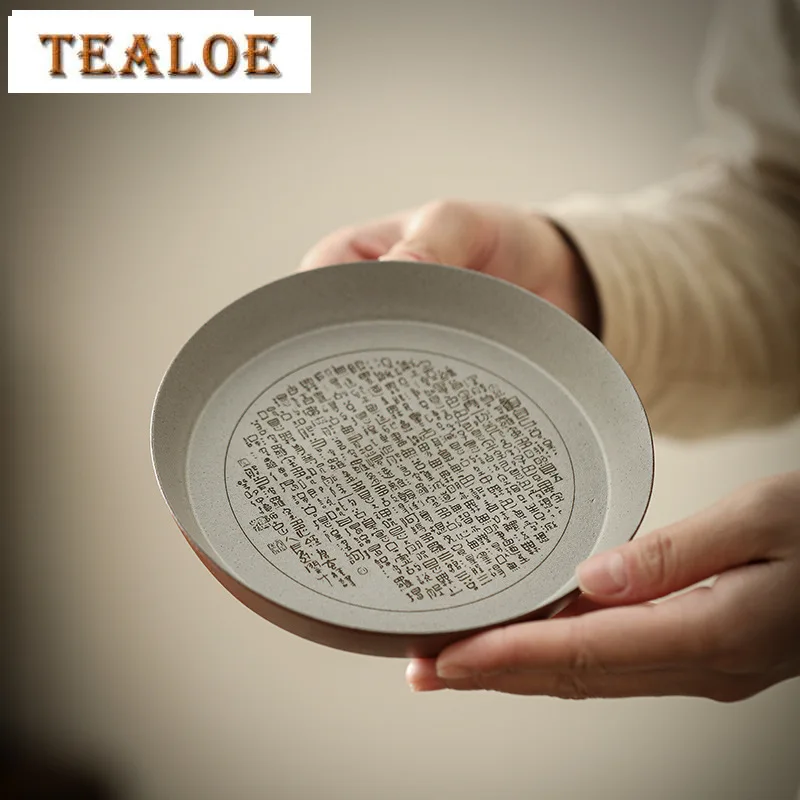 

Handmade Heart Sutra Coarse Pottery Pot Bearing Holder Vintage Dry Brew Table Tea Tray Chinese Tea Set Accessories Collection