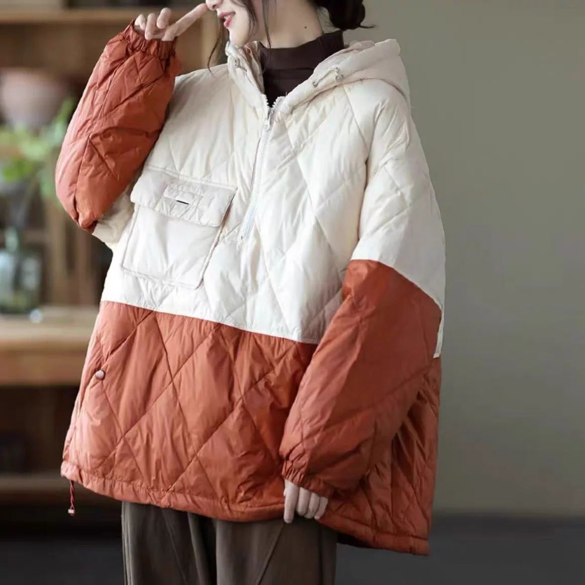 

Зимнее повседневное женское пуховое пальто Jaet Color Blo White Du Feather, теплое пальто, легко носить, для поездок на работу, прямой крой