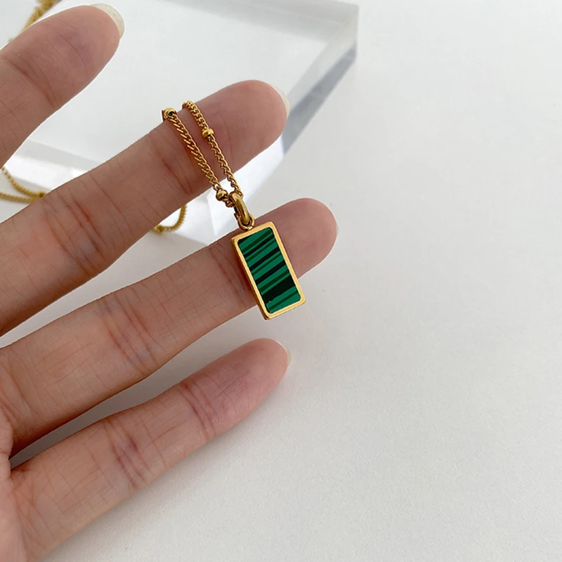 Peri'sBox 3 Designs Rectangle Malachite Necklaces Abalone Shell Necklaces for Women Natural Shell Minimalist Necklace 2020 Hot image 5