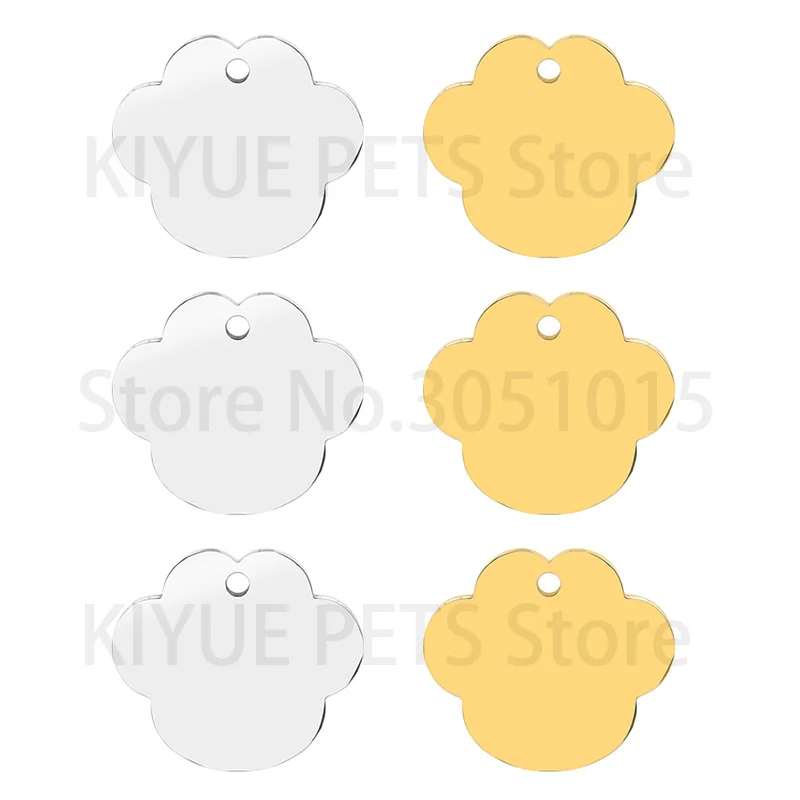 KIYUE 100 Stück Haustier-ID-Tags aus Edelstahl, glitzernde Pfotenform, personalisierter Hund, glitzernd, geräuschlos, niedliche Katzenwelpen, lasergravierter Name 7