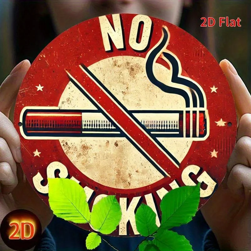 2D flaches 1-teiliges Retro-Holzschild „No Smoking“ – Retro-Holzwandkunst und rotes und weißes Design, geeignet für No-Scenario's – Detail 1