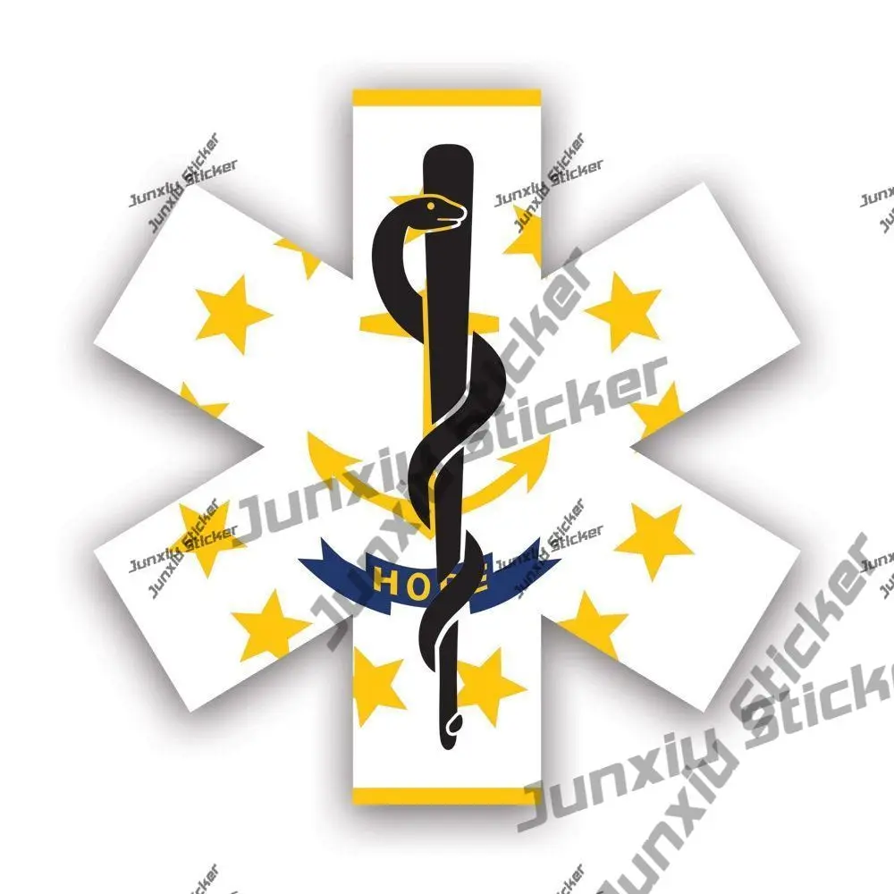 Rhode Island Star of Life Flag Sticker UV Protected Decal Ems Emt Emergency PVC Rhode Island Stickers Accessories Decoration