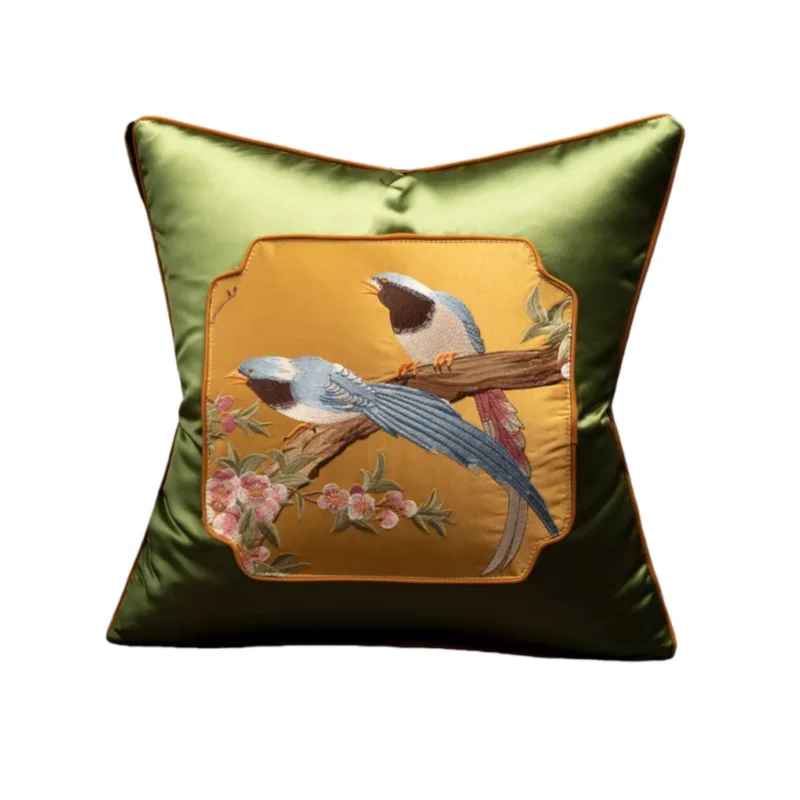 

Наволочка из атласа в китайском стиле с вышивкой цветов и птиц, двухцветная, в стиле пэчворк, для дивана