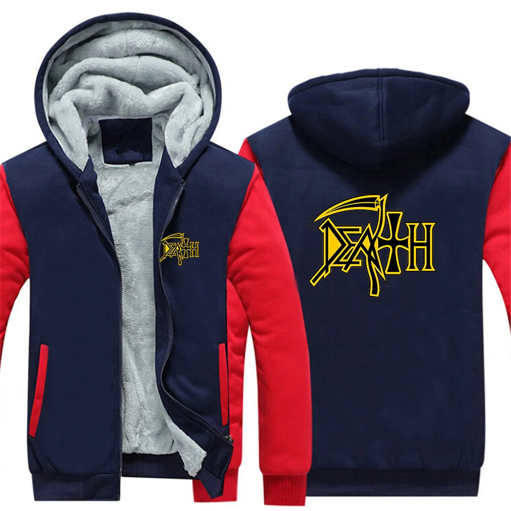 2025 Autumn Winter Heavy Metal Rock Band Death Print Windproof Zipper Handsome Hooded Coats Men's Comfortable Thickened Hoodies