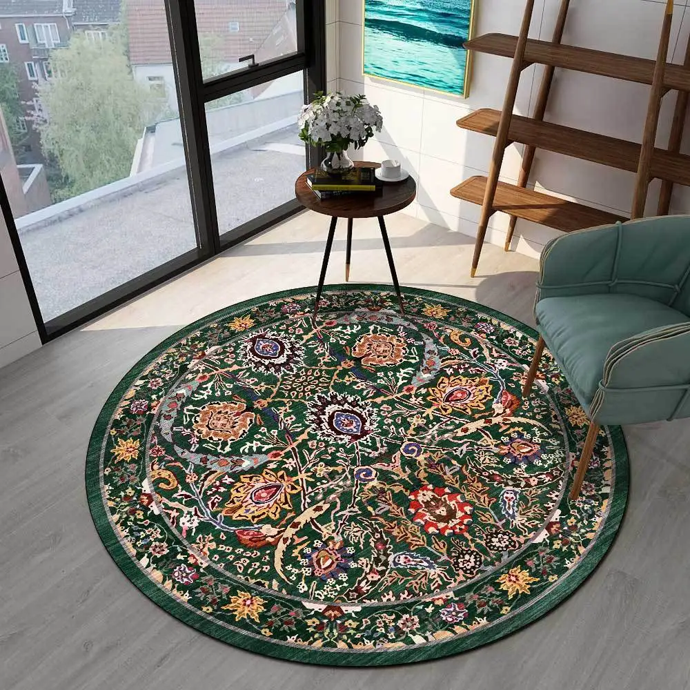 

Vintage Afghan Exotic Rugs for Bedroom Decor Ethnic Persian Pattern Round Mat Carpet Flowers Emerald Green tapis rond