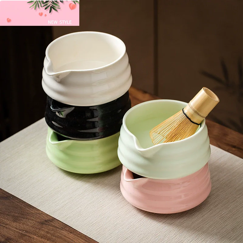 

2 Pieces Traditional Japanese Matcha Bowl and Whisk Holder Tea Bowl with Pouring Spout for Office Table Tea Ceremony Party Gift