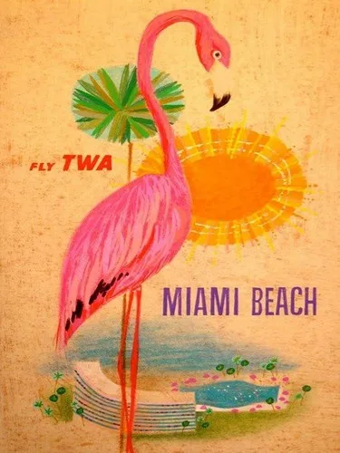 Miami Beach Fly TWA travel advertisment Retro Metal Wall Plaque Vintage sign