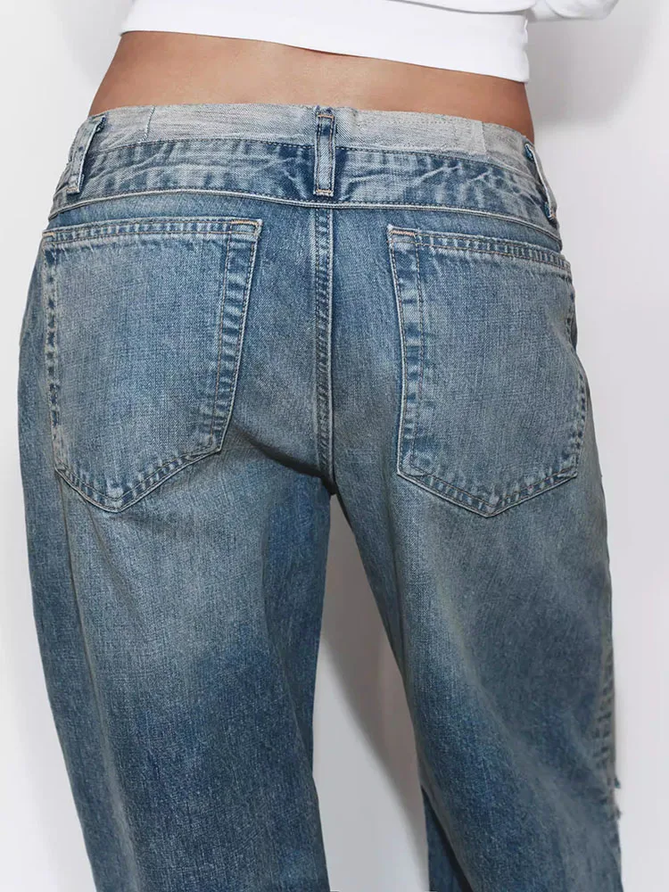 Spring New Arrival Women's Jeans mid Waist Cuffed Washed Casual Commute Loose Fit Long Pants Versatile Elegant Fashionable