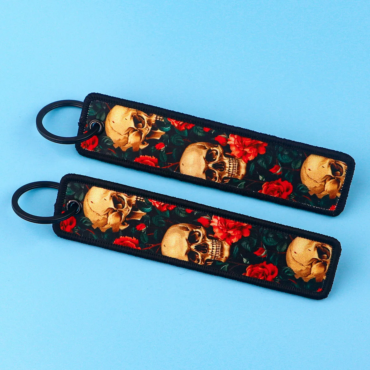 1pcs Skeleton And Rose Embroidery Keys Holder For Motorcycles Keychain for Car Keys Backpack Chaveiro Key Ring Accessories Gifts view 5
