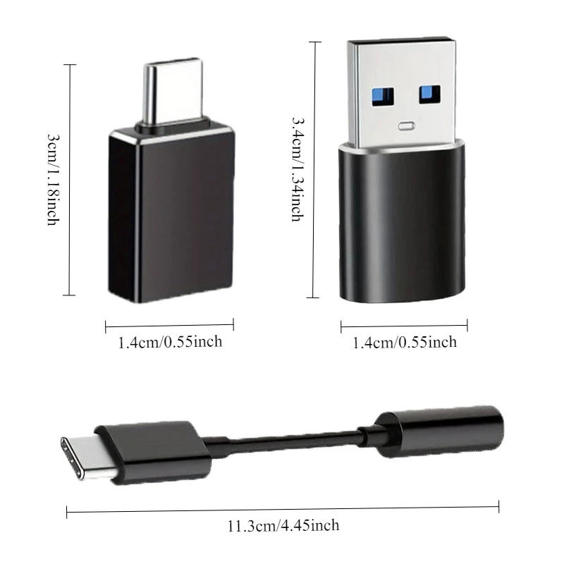 Type-C to USB Adapter, USB to Type-C Male Adapter, Type-C 3.5mm Audio Converter, Suitable for iPhone, Huawei, Xiaomi