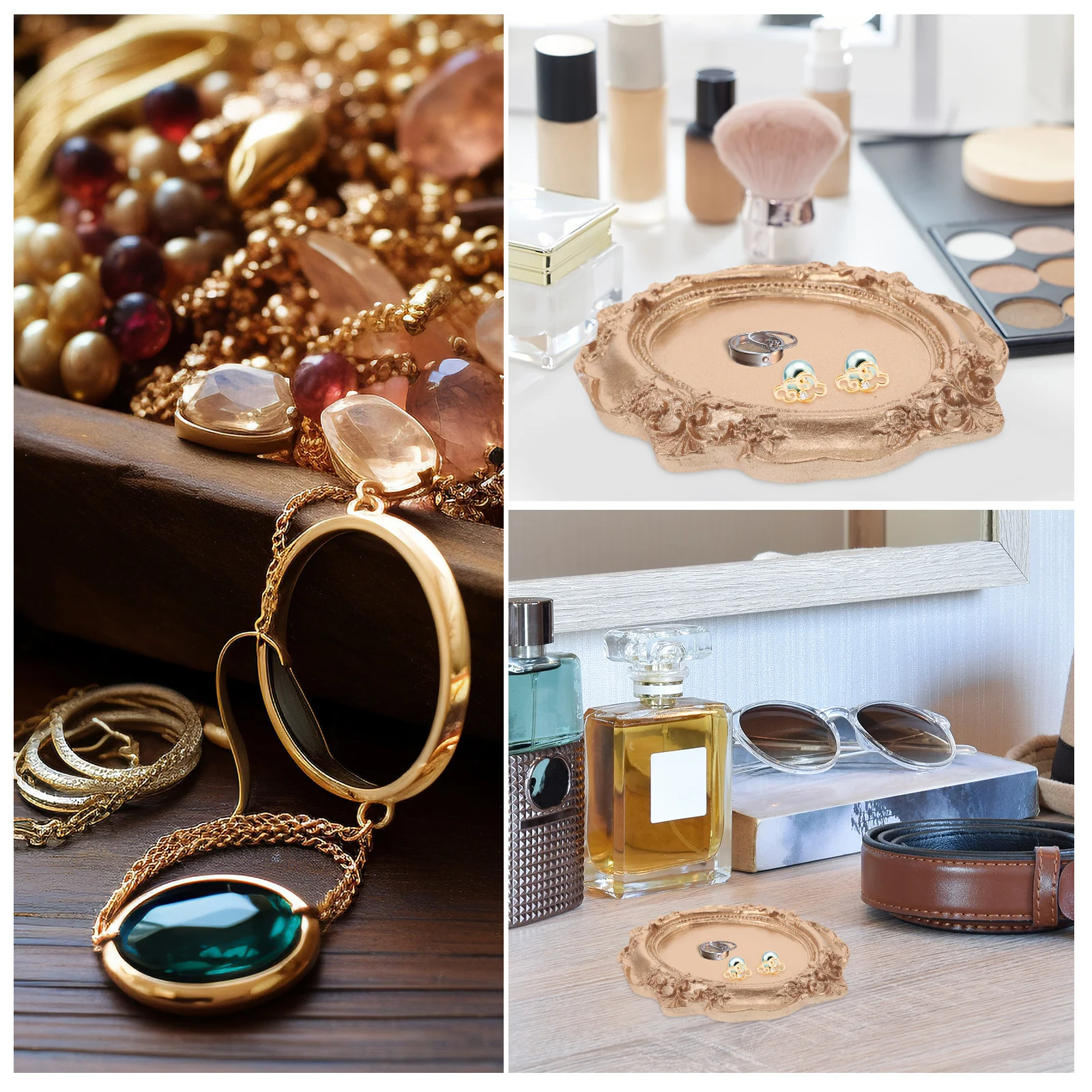 

Jewelry Storage Tray Decorative Ring Holder Dish Home Makeup Resin Vintage Trinket Perfume Vanity Christmas Home