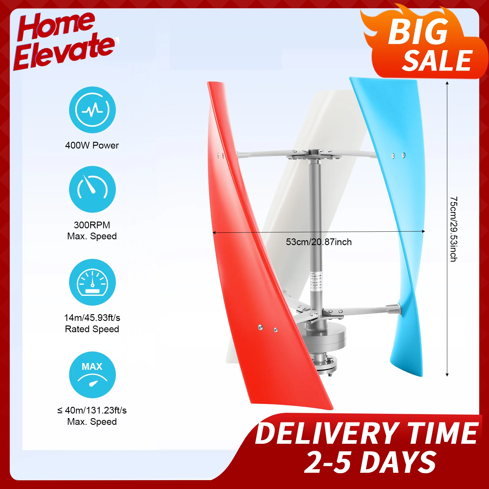 24V 400W Wind Turbine Generator Kit Waterproof 3 Blades with Charge Controller Vertical Spiral Windmill for Marine RV Hybrid