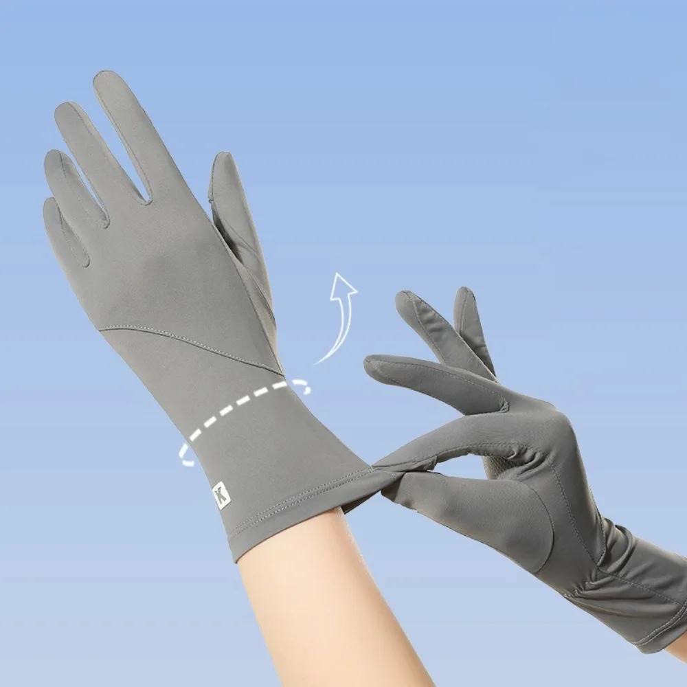 새로운 터치 스크린 아이스 실크 장갑 안티 UV 고탄성 자외선 차단 장갑 미끄럼 방지 통기성 플립 핑거 장갑 남여