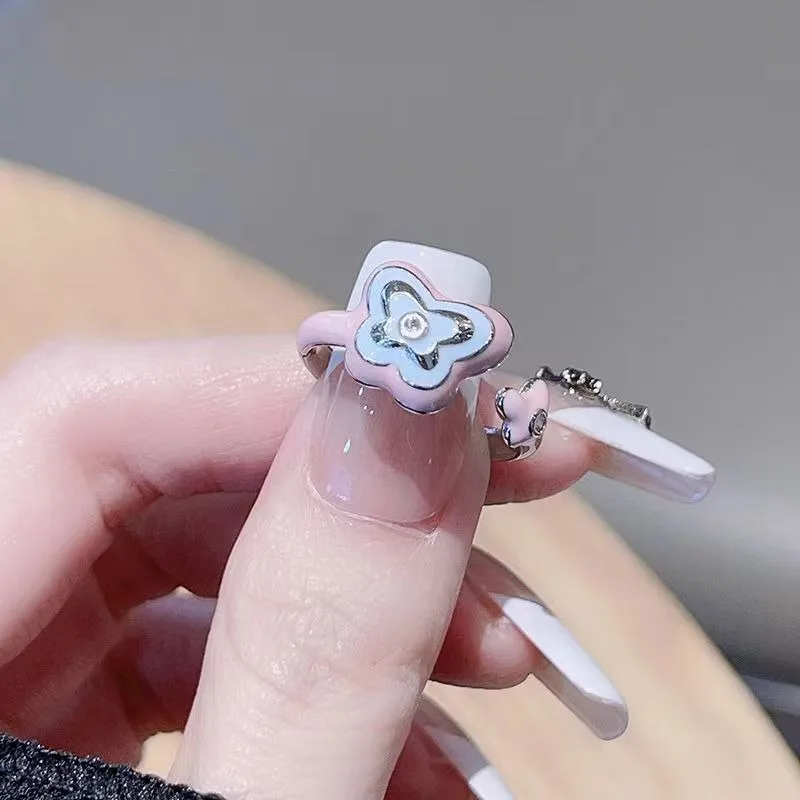 Fashionable Fun Niche Sweet and Diverse Pink Barbie Style Open Ring Fashionable Personality Dopamine Design Accessories Gift