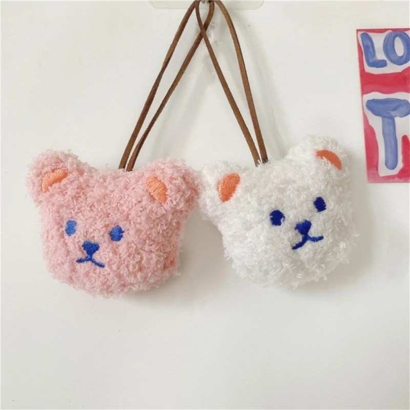 Cute Plush Bear Sticker Pendant Keychain Cartoon Animal Stuffed Doll Keyring Baby Name Tag for Bag Key Phone Student Backpack