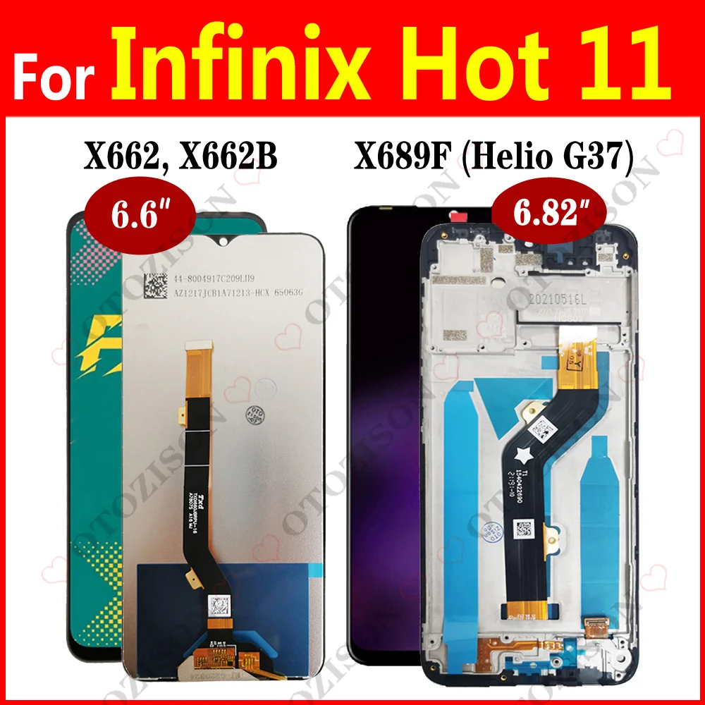 For Infinix Hot 11 X689F LCD Display With Frame X662 X662B Screen Touch Digitizer Sensor Assembly Replacement Hot11 LCDs Parts