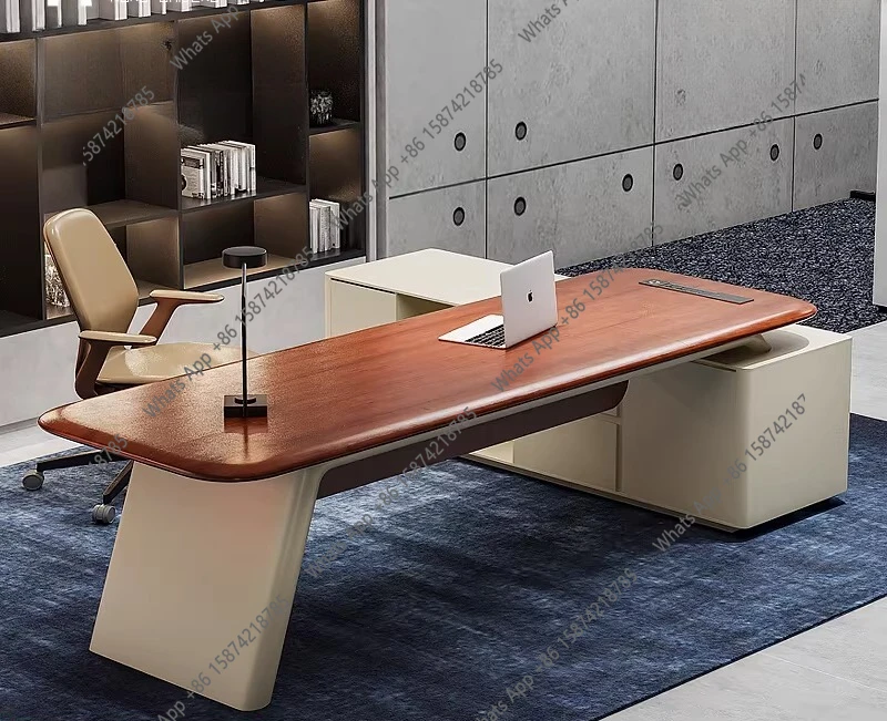 

Стол руководителя из массива дерева с кожаной отделкой, президентский стол, простой современный дизайн, отделка под дерево, большой рабочий стол, стол для руководителя.