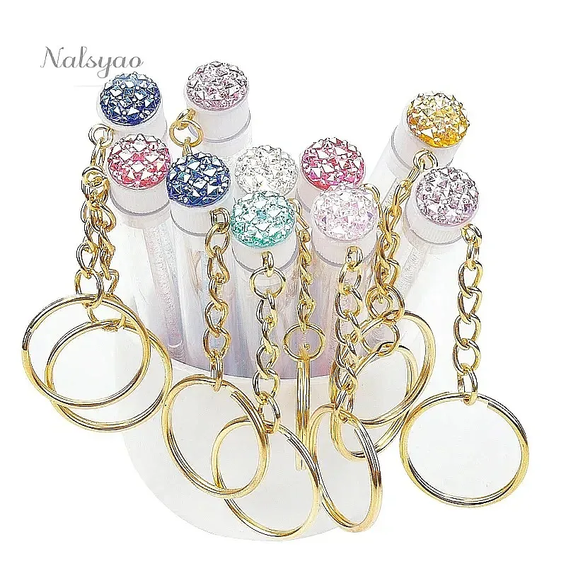 10 Pcs Tube Eyelash Brush with Gold Keychain Glitter Mascara Wand for Women Lash Extension Micro Comb Container Makeup