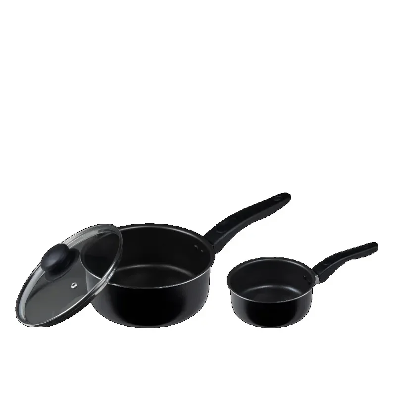 Mainstays 3 Piece Non-Stick Sauce Pans, Black, Set Includes 1Quart & 2Quart Sauce Pan with Single Lid