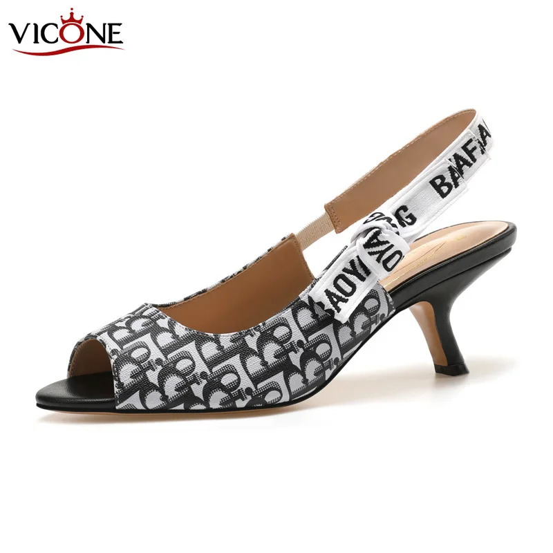 VICONE Letter Sandals Women\'s Kitten Heels Heeled Bow Women\'s Shoes High Heels Fish Mouth Open Toe Comfortable Shoes