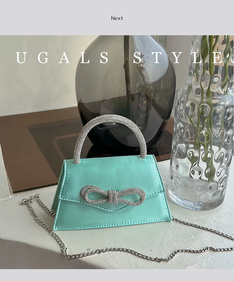 Luxury Satin Rhinestones Diamond Women Handbag Glitter Bow Knot Evening Bag Wedding Party Clutch Purse Shoulder Crossbody Bag