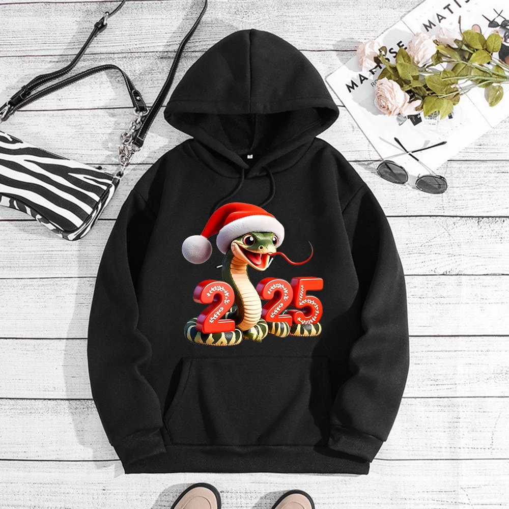 2025 New Year`s Snake Hoodie Unisex Harajuku Casual Graphic Sweatshirt Woman Clothing Kawaii Cartoon Winter Hooded Pullovers Top