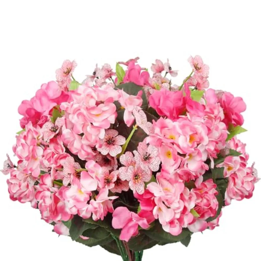 

7 Pcs Artificial Flowers for Outdoors Impatiens Silk Geraniums Flowers UV Resistant Faux Impatiens Flowers for Outdoor Planters