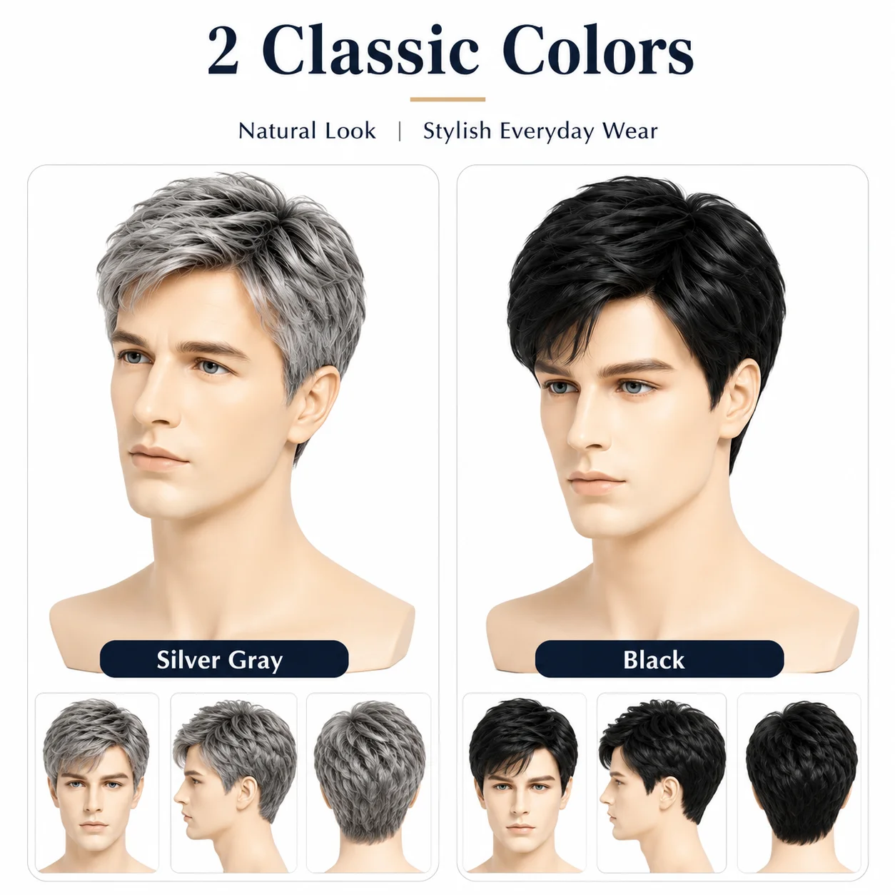 European and American men's wig handsome fluffy short hair grandmother gray wig synthetic headband man wigs
