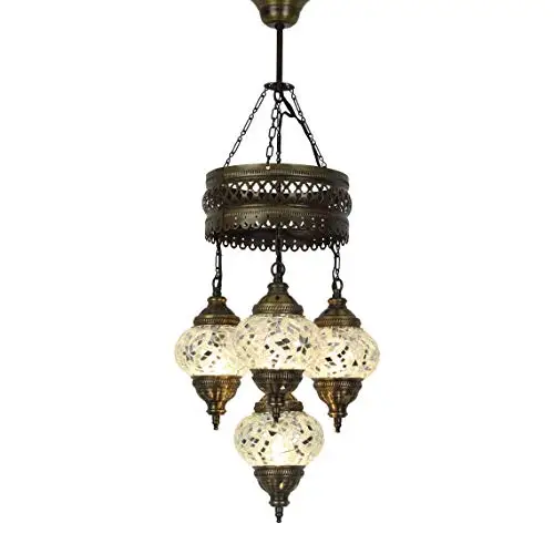 LaModaHome 25 + Unique Colors, 2020 Customizable Chandelier 4 Globes + Free 4 Bulbs, stunning Mosaic Turkish Lamp Moroccan Light