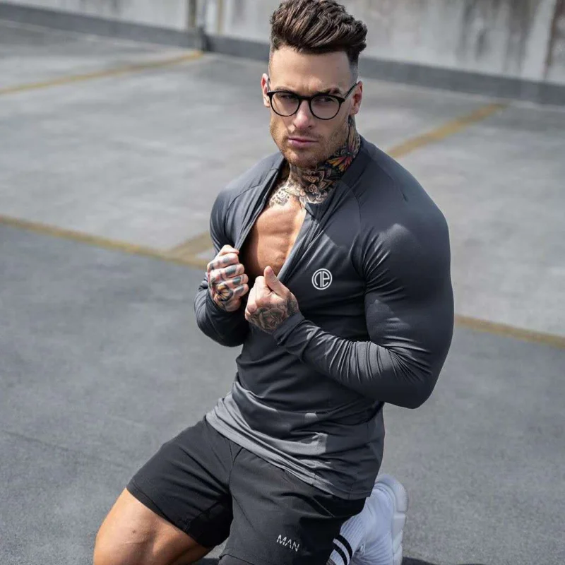 Autumn gym tight T-shirt Men\'s fitness bodybuilding fashion sports shirt Slim shirt men\'s Long-sleeved sports casual T-shirt