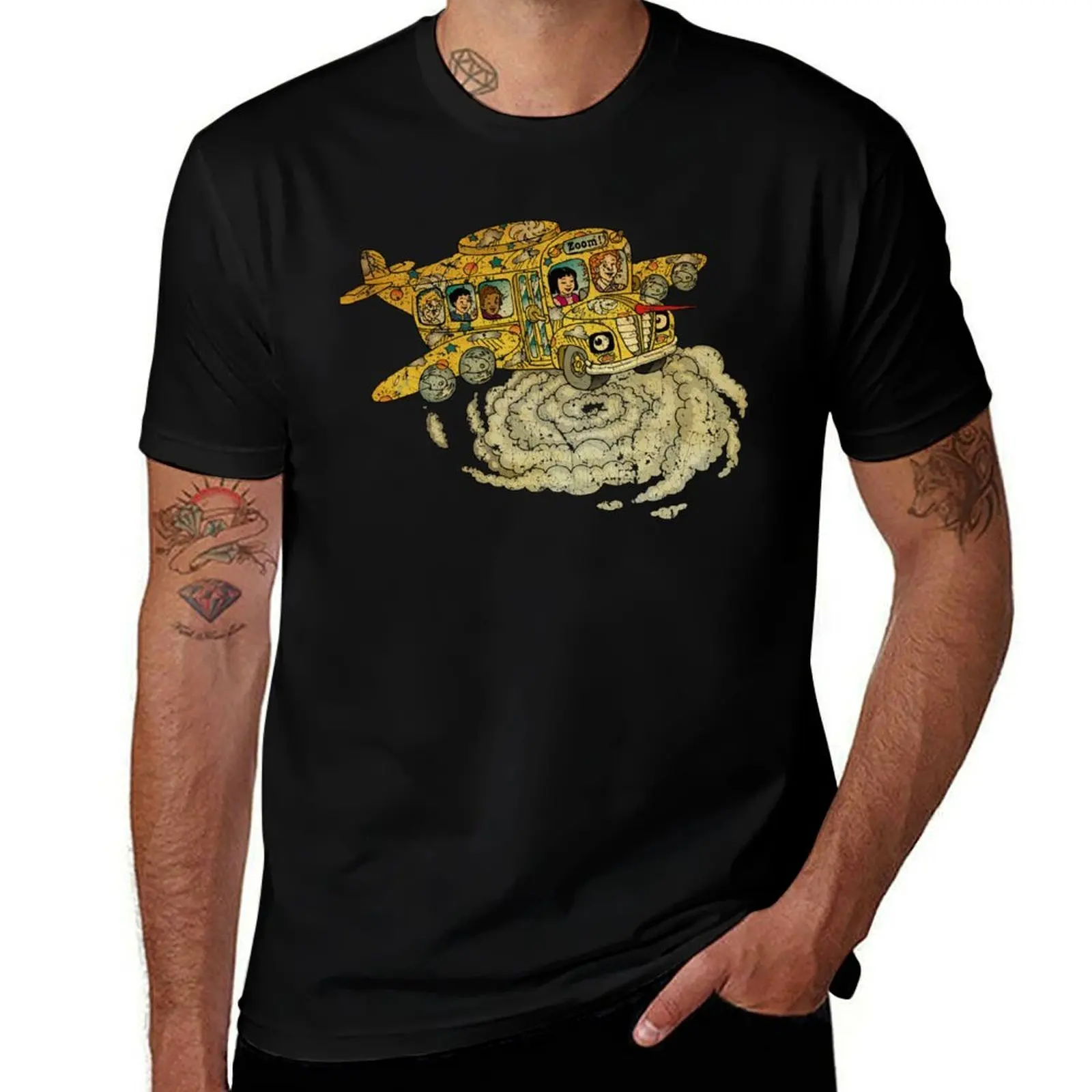 Vintage Photograp Magic Cartoons School Bus Kids Gift Movie Fans T-Shirt Festive Simple T-Shirt