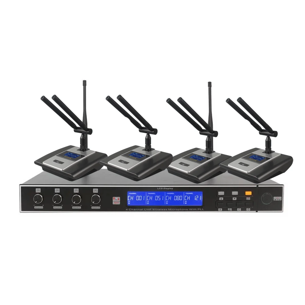 

Wireless Uhf 4 Channel Mic for Meeting Room Press Conference Microphone System