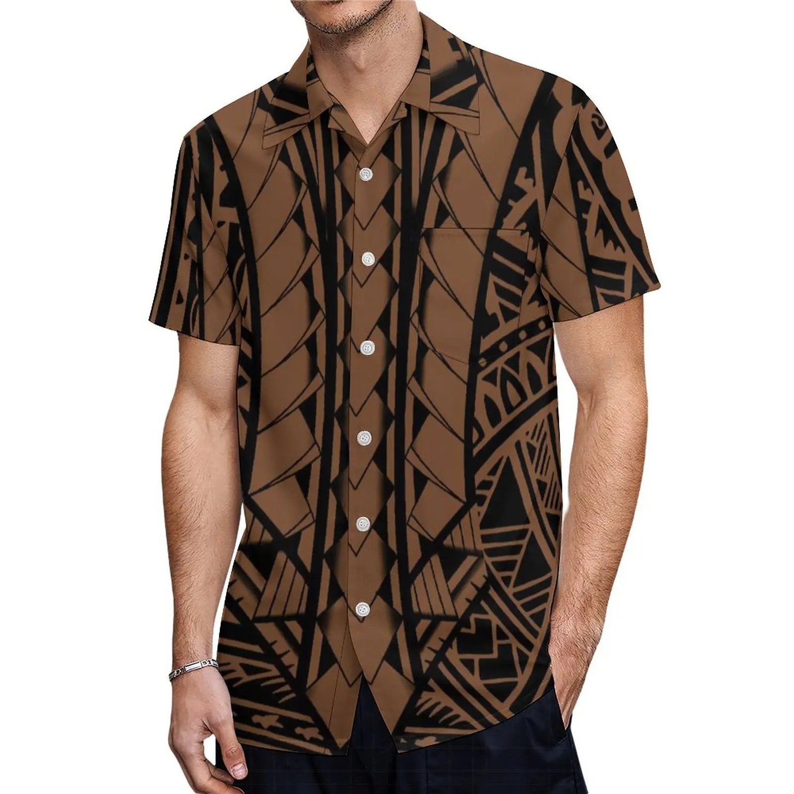 Dames Jurk Mid-Mouw Polynesische Tribale Ontwerp Print Met Heren Shirt Paar Jurk Gratis Verzending