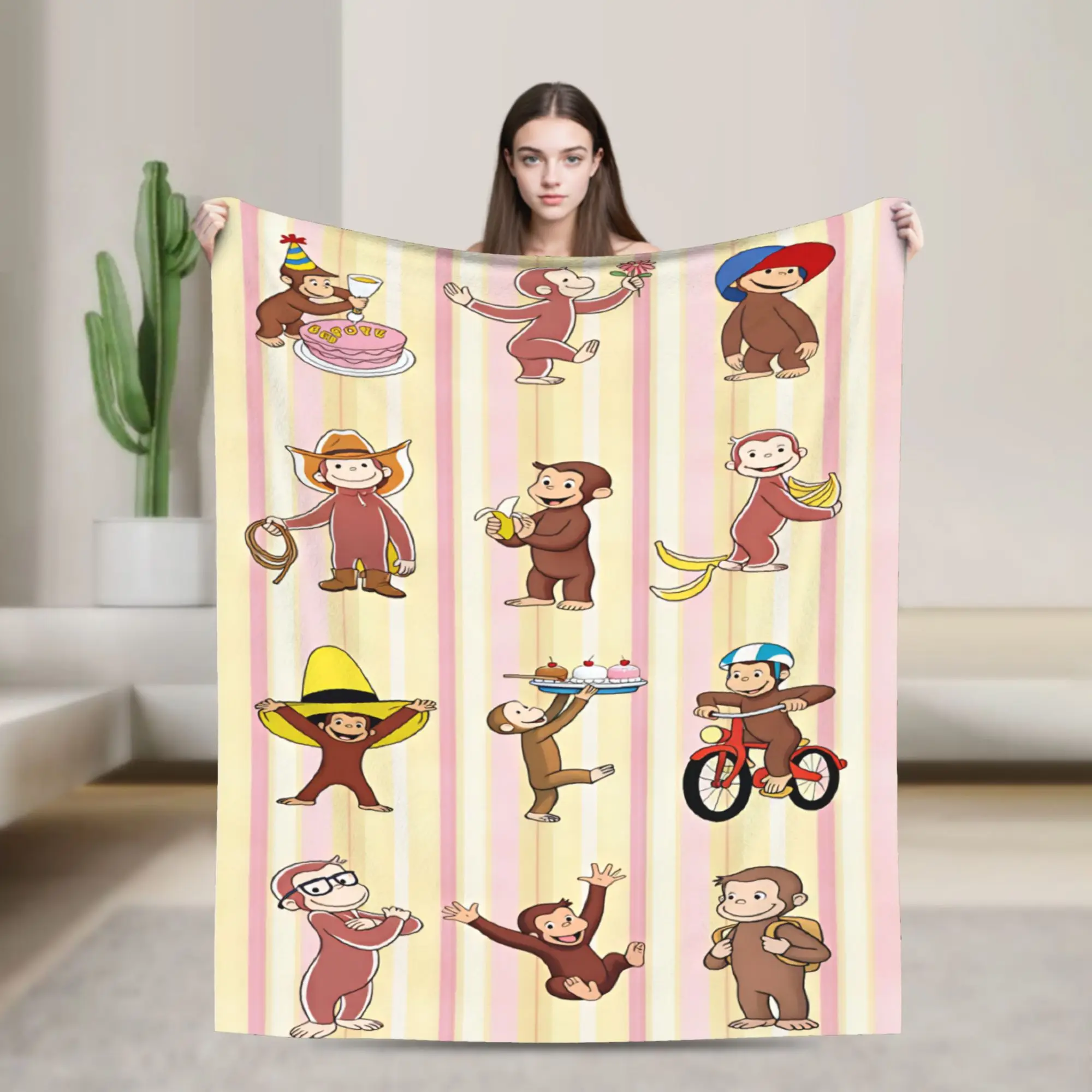 Warm Soft Blanket Travel Curious George Variety Character Bedding Throws  Flannel Bedspread For Outdoor Sofa Bed Cover