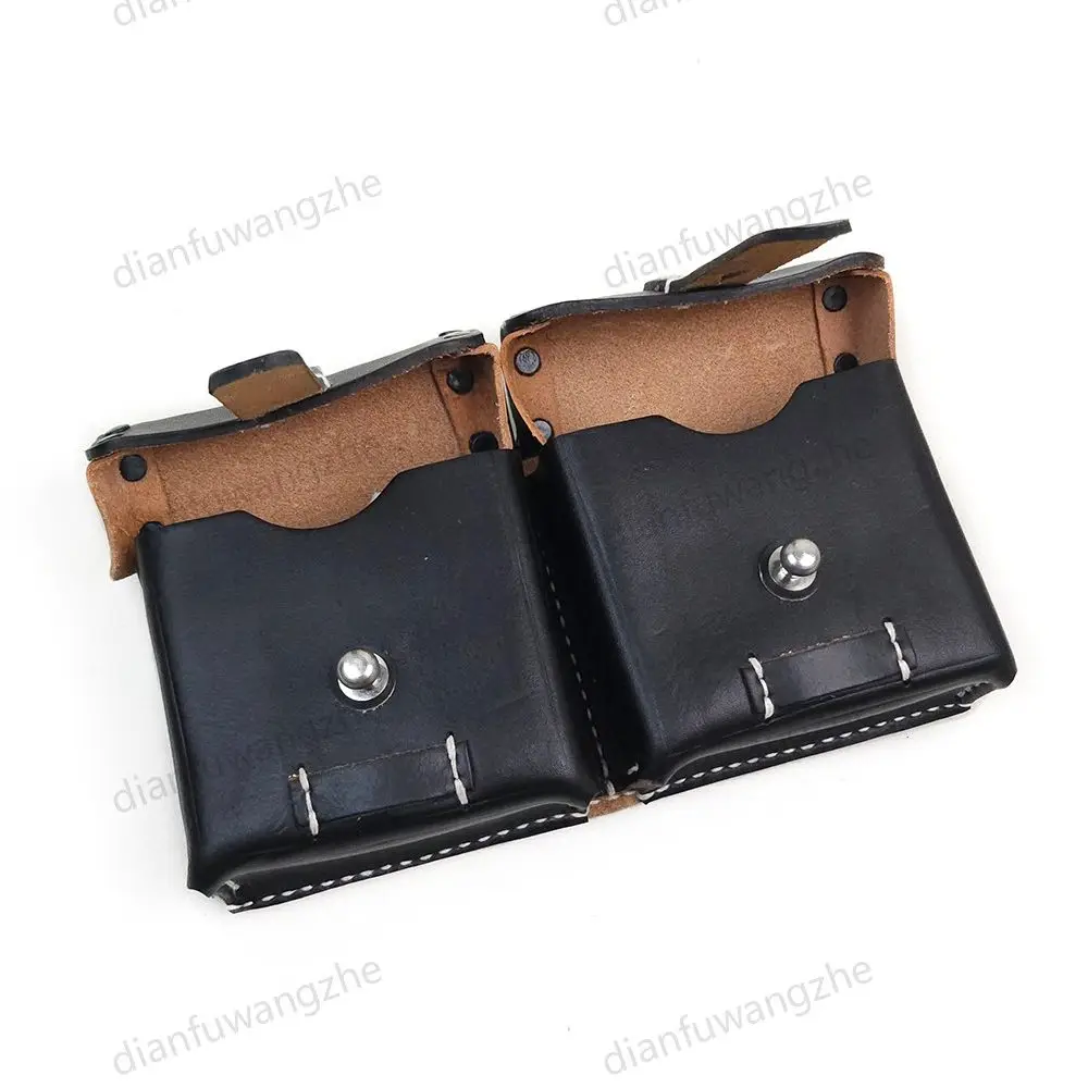WW2 German G43 Twin Compartment Leather Magazine Pouch Replica, Cowhide Mag Carrier, Reenactment Costume Accessory