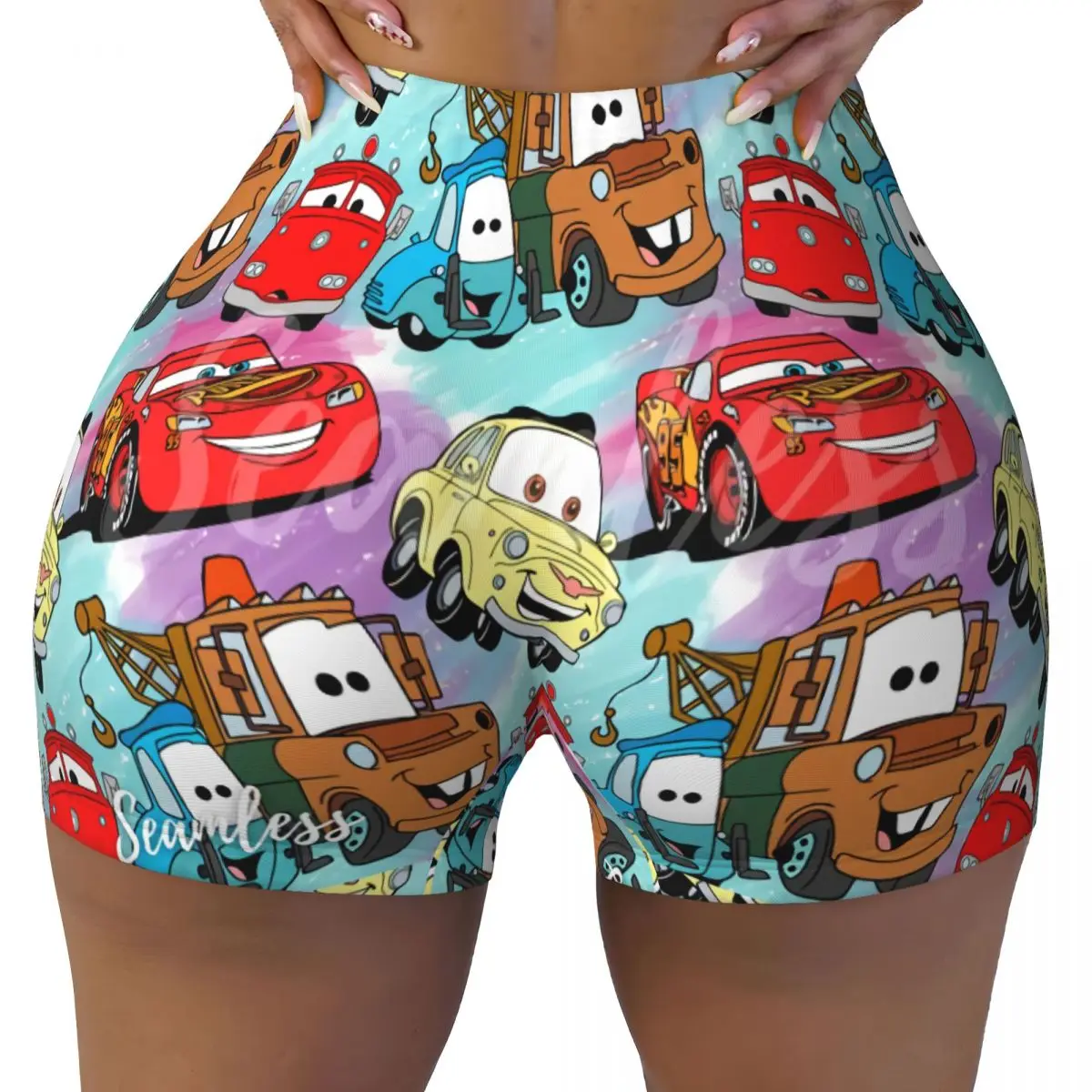 Custom Lightning McQueen Cars Collage Workout Running Volleyball Shorts Women Gym Yoga Shorts