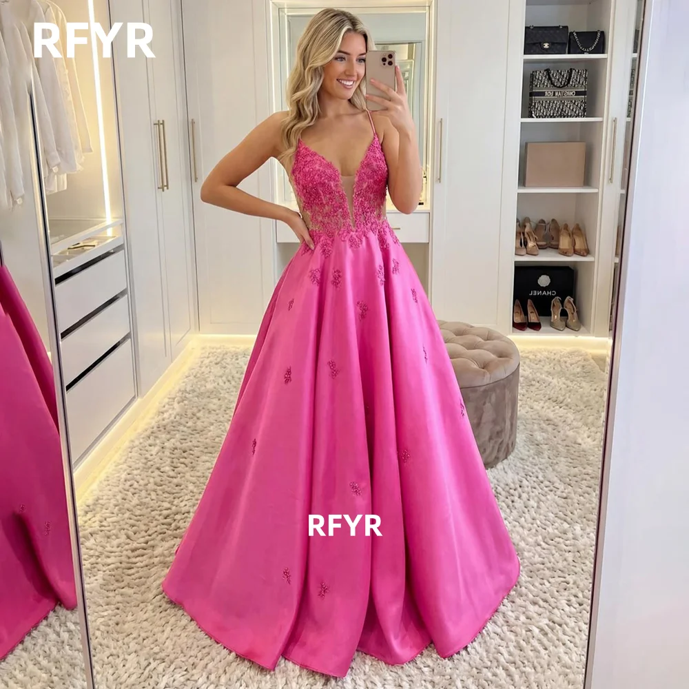RFYR Straps Evening Dress A Line Prom Dress Lace Party Dress for Women Formal Princess Gala Dress رسمية Customized image 2