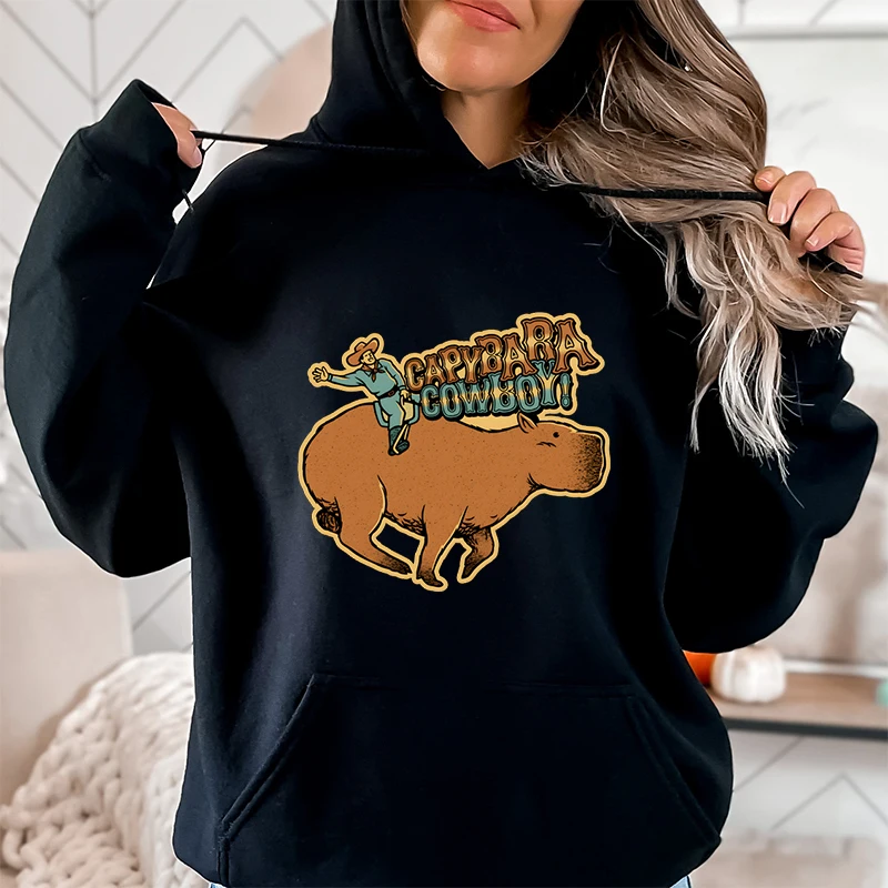 Capybara Cowboy Harajuku Fashion Hoodie Funny Capybaras Lover Gift Cartoon Classic Sweatshirt Western Retro Cowboy Hooded Shirt