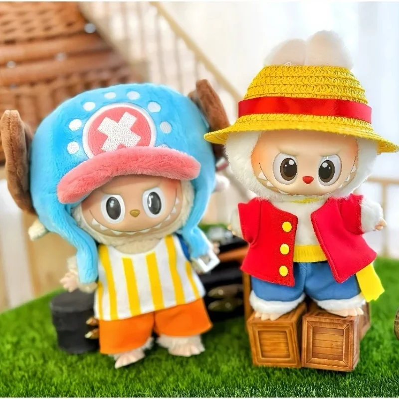 Nouveau pour Labubu poupée vêtements dessin animé Chopper chapeau sac à dos paille 4 pièces ensemble Mini peluche poupée vêtements mode poupée accessoires