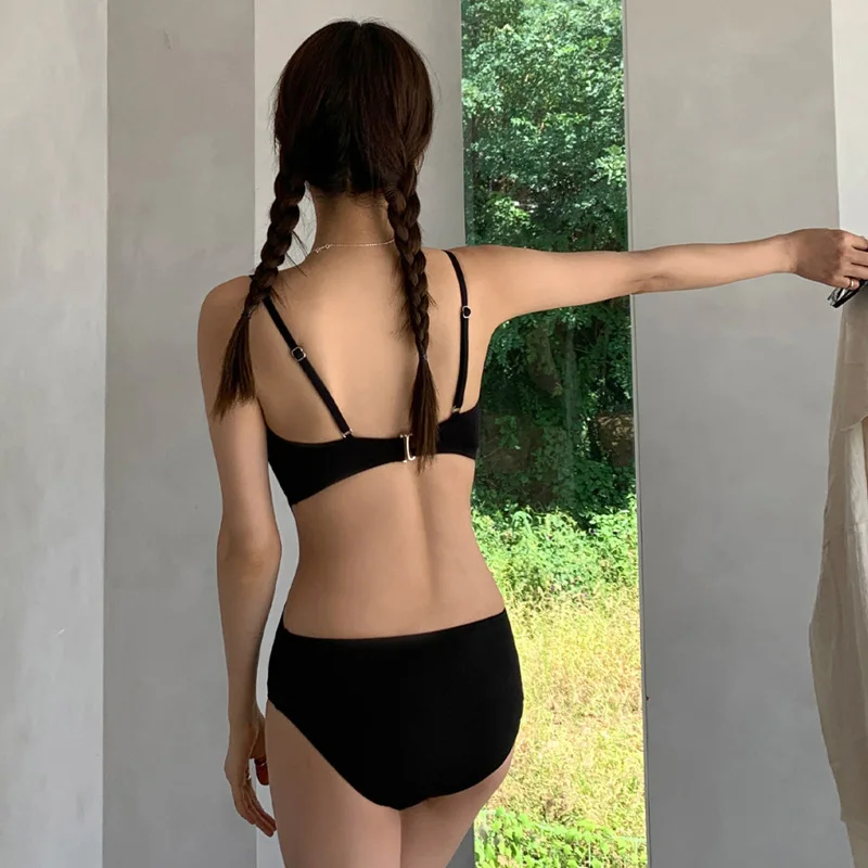 2023 New Korea Style One Piece Swimsuit Simple Backless Sling Swimwear Solid Color Sexy Swimwear Hot Spring Wear Swimming Suit