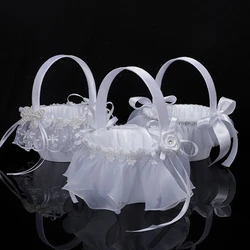 White Flower Girls Basket Simple Wedding Flower Basket Bride Bridesmaid Hand Held Basket Wedding Ceremony Party Decorations