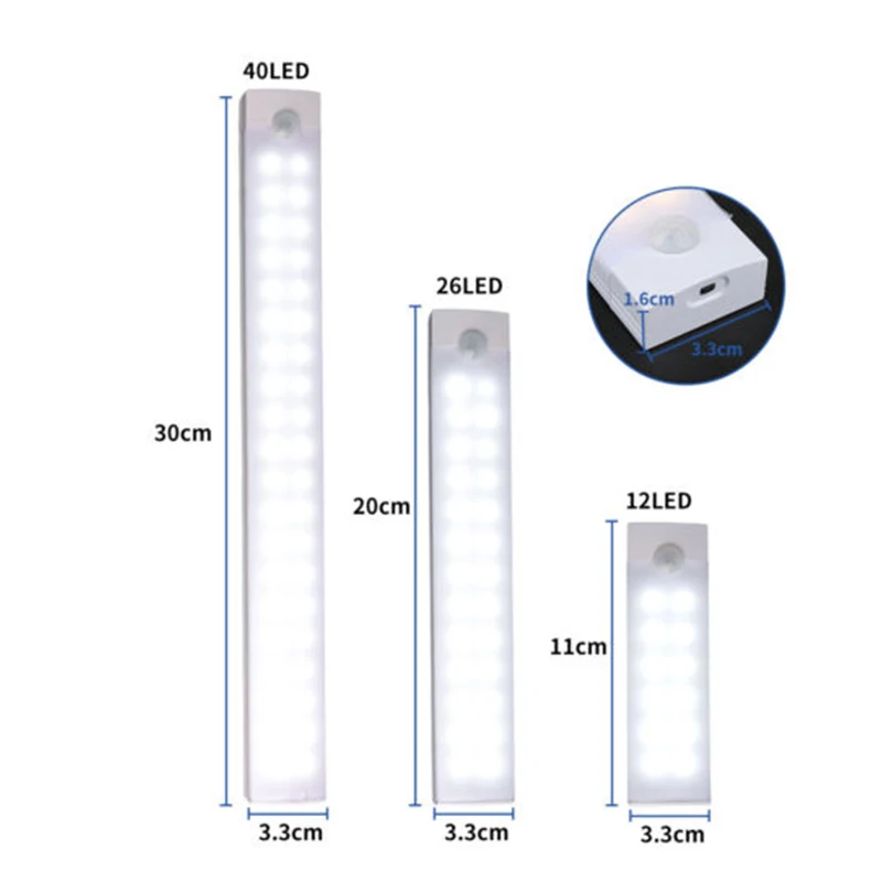 USB Rechargeable LED PIR Motion Sensor Light Strip Wireless Cabinet Closet Lamp Intelligent Human Body Induction Light Bar