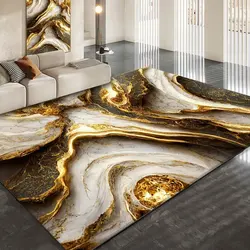 Dourado Abstract Marble Stripes Tapetes, Decoração do quarto de luxo, Tapetes grande área, Sofá Side, Salão macio Floor Mat, Sala