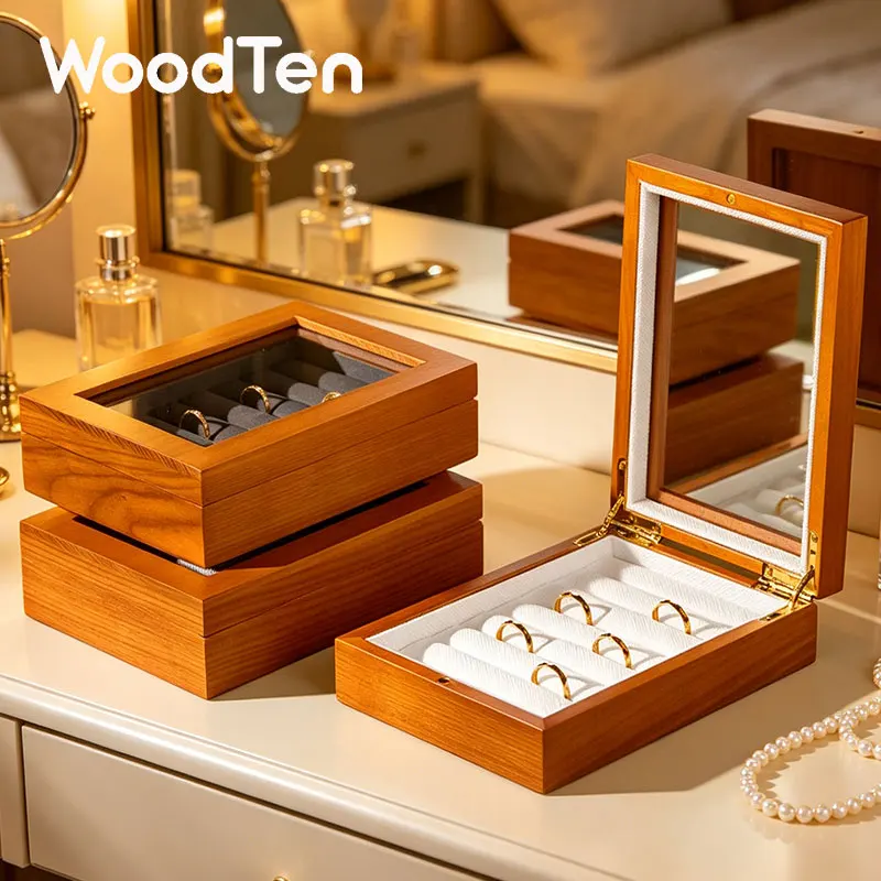 WoodTen Jewelry Box Ring Display Stand Jewelry Organizer Ring Earring Storage Box Transparent Acrylic Jewelry Display Box