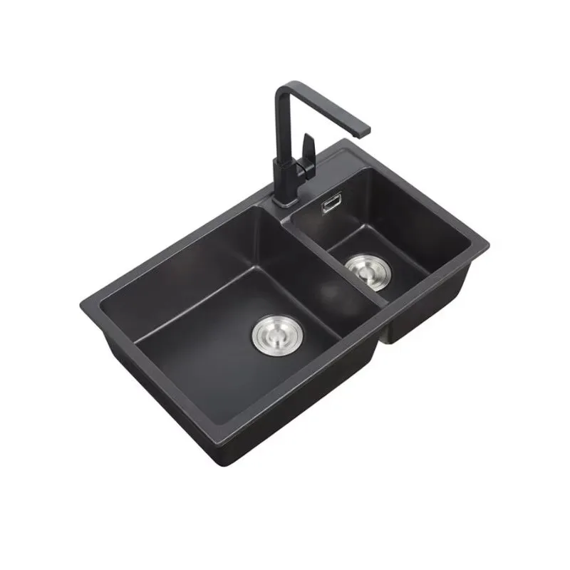 

Cast Marble Bowl Kitchen Quartz Stone Sinks Double Black Engineer Washing Basin Vegetable Basins Undermount Cheap Price