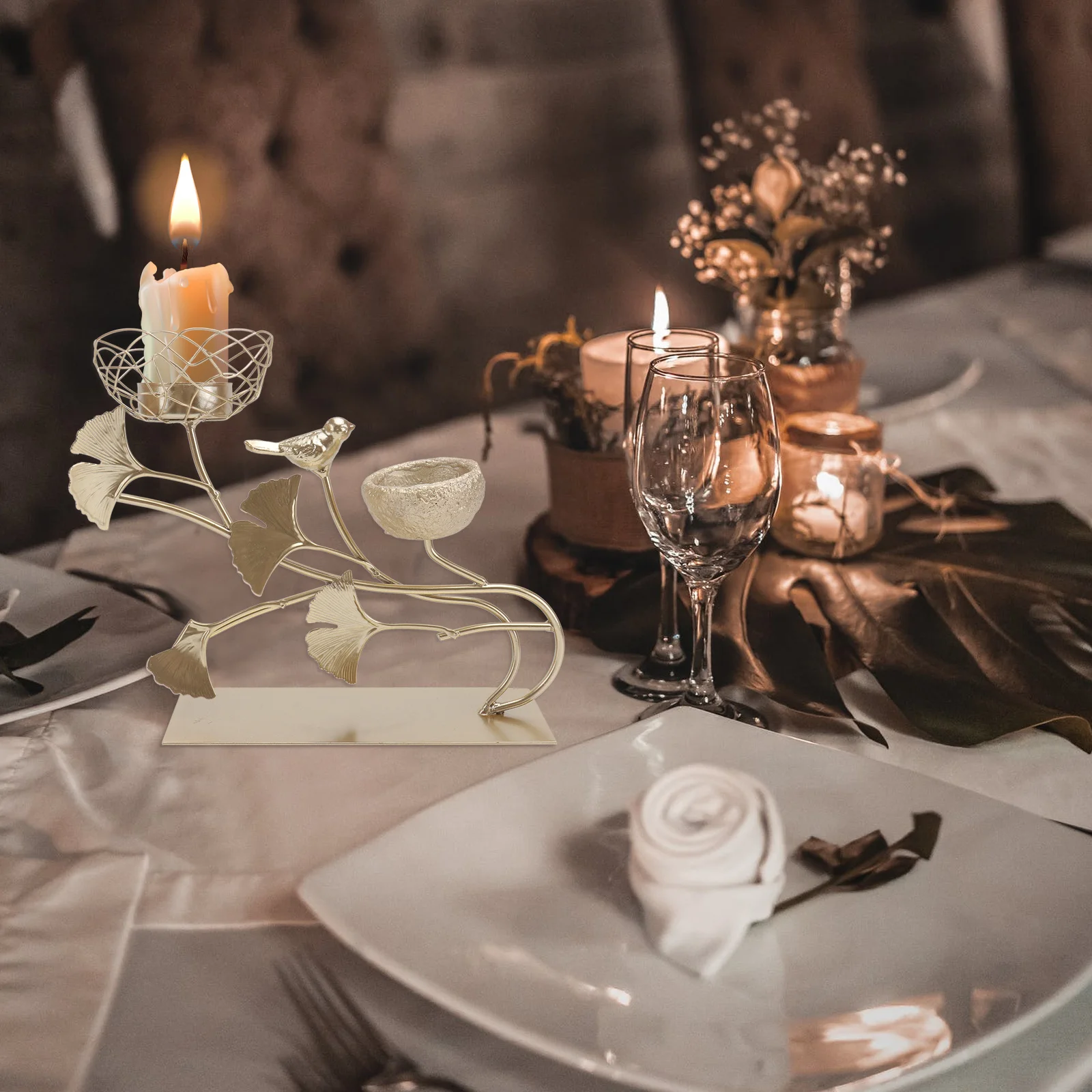 

1pc Decorative Candleholder Iron Art Candlestick Decoration Desktop Romantic Atmosphere Wedding Party Table Decor