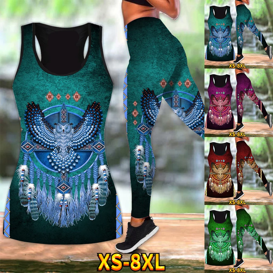 

Eagle Print Women Vest Summer Casual Gym Running Butt Plastic Sexy Yoga Pants Quick Drying Breathable Suit XS-8XL