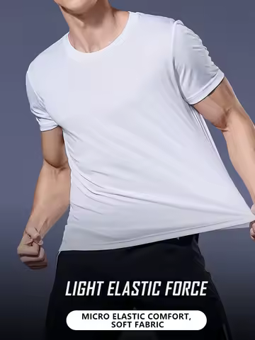 Men's Quick Dry Short Sleeve Gym Running Moisture Wicking Round Neck T-Shirt Training Exercise Gym Sport Shirt Tops Lightweight