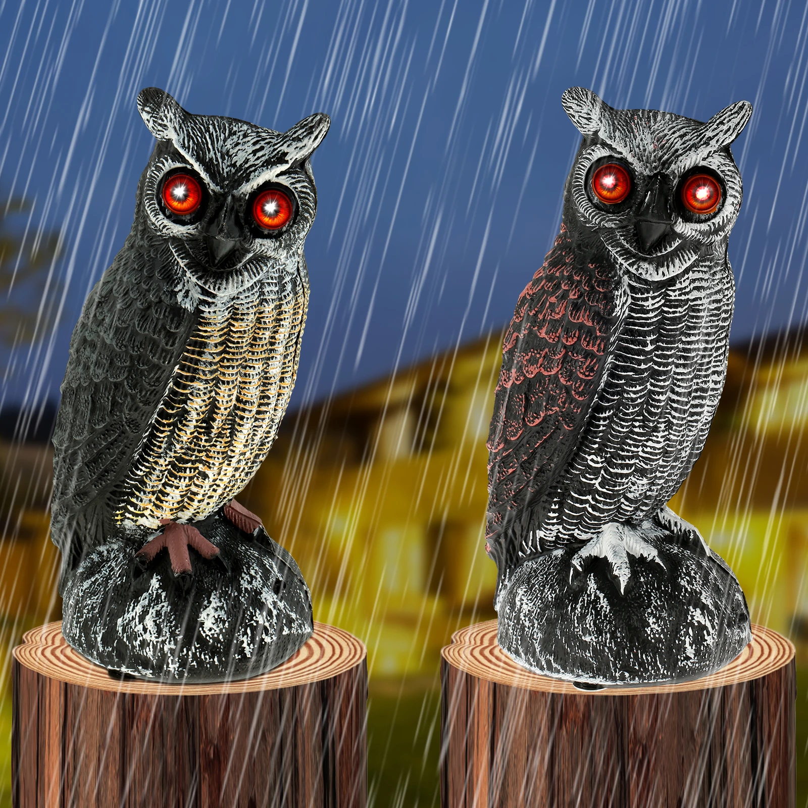 Solar Owl Scare Bird Control Devices Garden Owl to Keep Birds Away Waterproof Sunscreen Owl With Scary Sound and Eyes Emit Light